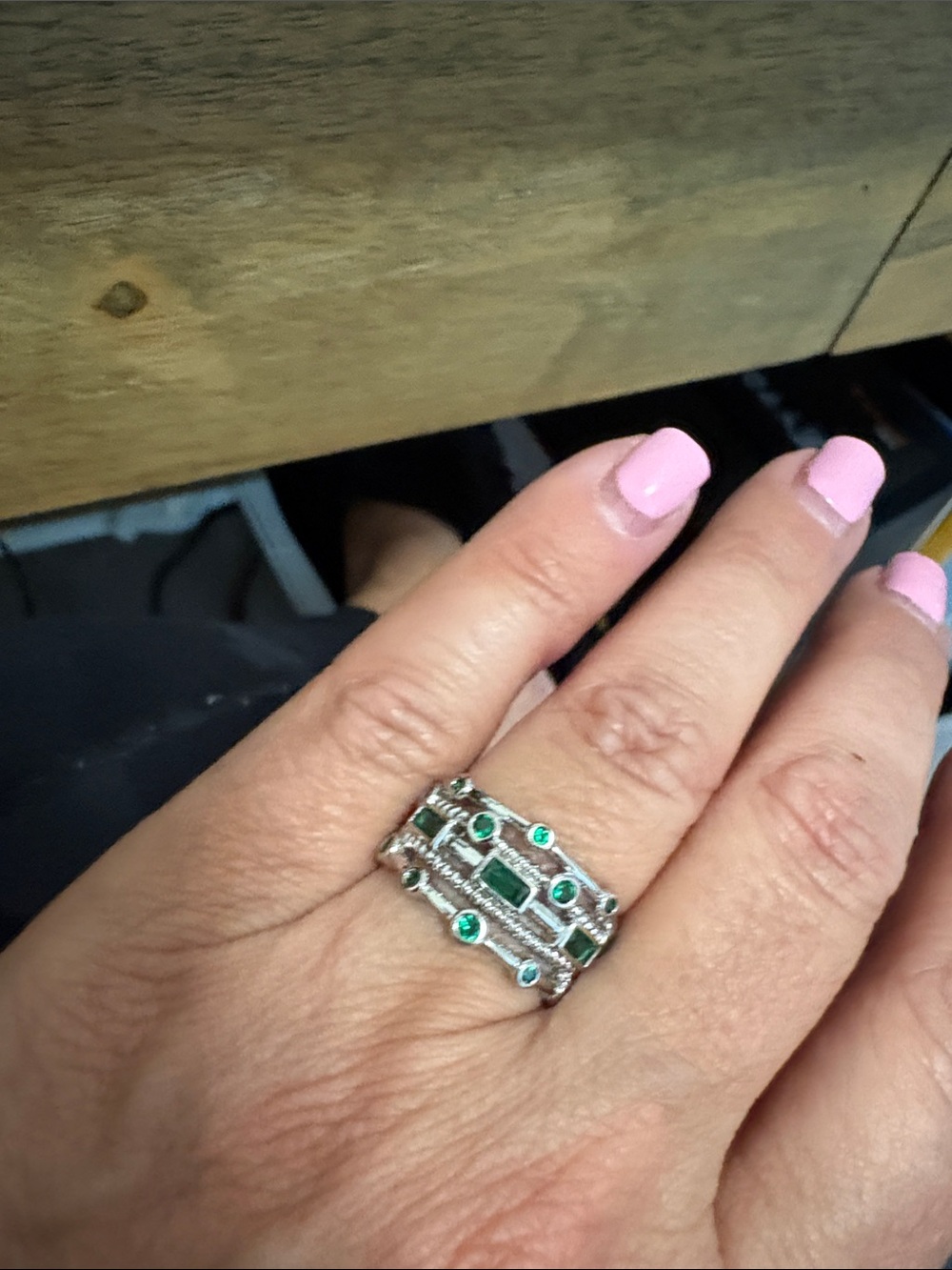 Source Unknown Silver Stackable Ring Set with Green Stones
